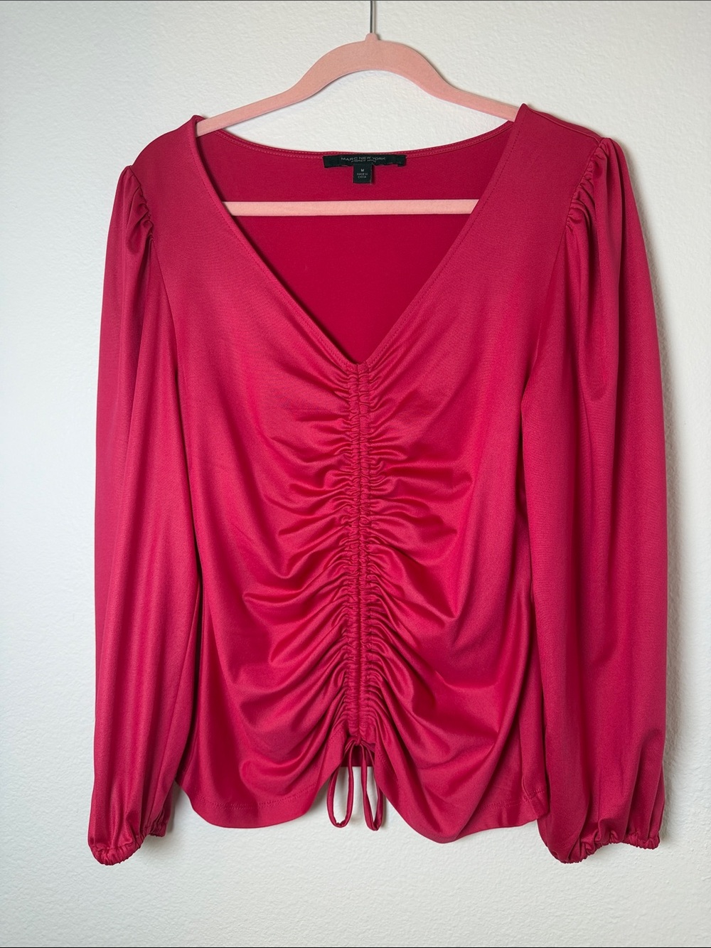 Worthington Fuchsia Ruched V-Neck Long Sleeve Top